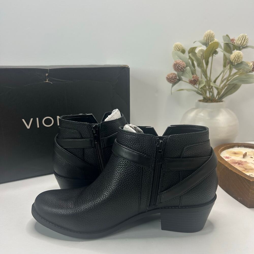 Vionic Farrah Leather Block Heel Side Zip Boot Black Women 8 Medium NWB - Picture 7 of 10